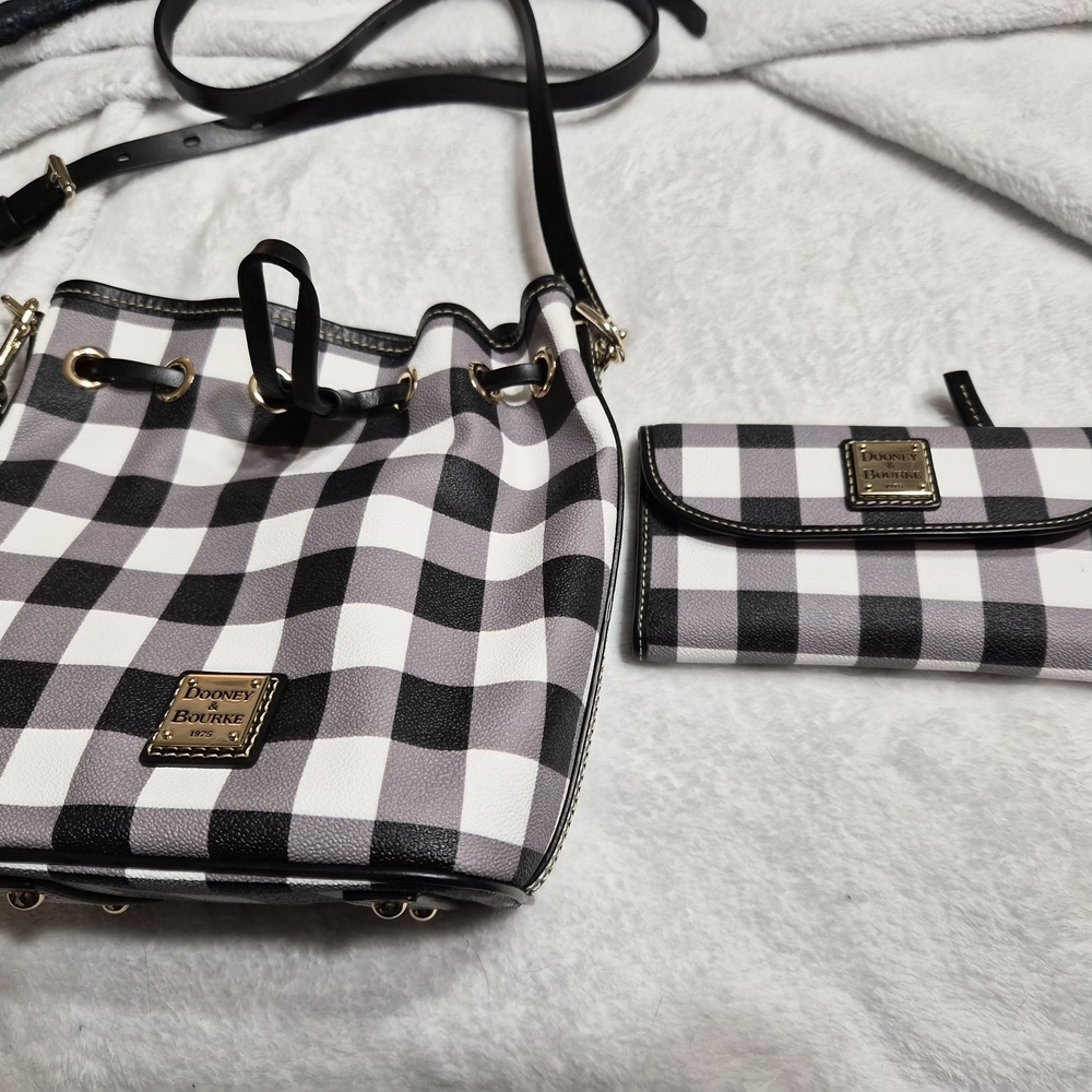 Dooney & Bourke Black and White Plaid Shoulder Bag Set